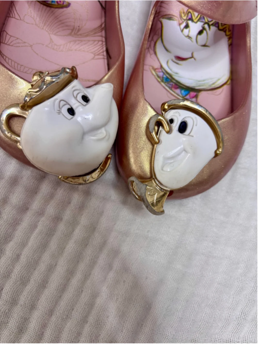 Girls Mini Melissa Gold Pink Beauty & The Beast Mary Jane Shoes 9 (Toddler Girl)